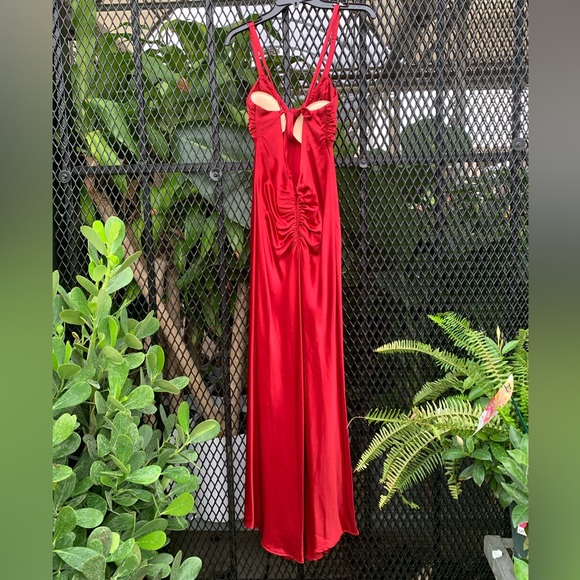 ✨⚡️💥Vintage 90s Zum Zum Satin Slip Dress Maxi Back Ruffle Magenta Size 5/6 - Picture 9 of 12